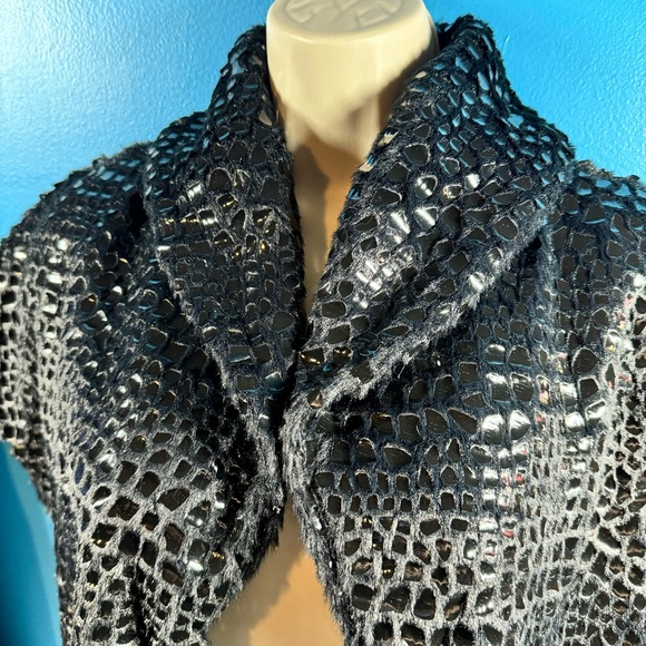 Faux Fur Black Bolero Formal Party Cover Up Small / Medium Shiny Animal Print - Picture 7 of 8